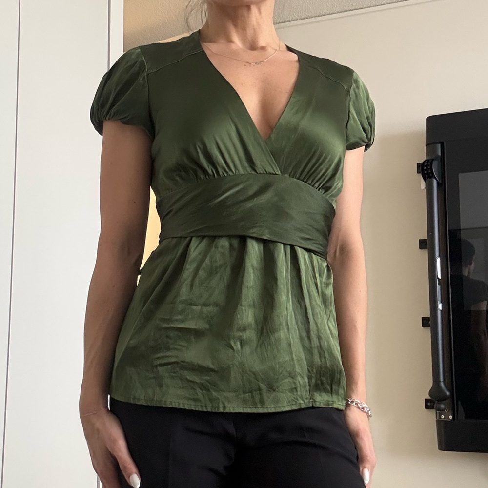BCBG Women's Silk olive green Top